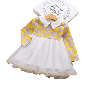 New Product Boutique Clothing Yellow <b>Flower</b> Girls Long Sleeve Dress With Buttons for Kids Wear Made in China - Product Image 1