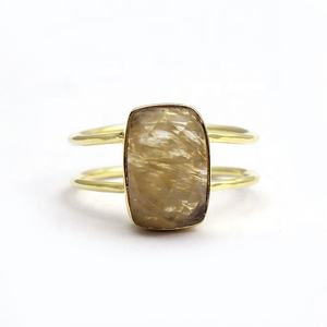 Handmade Black Onyx Gemstone <b>Ring</b> Rectangle Shape Double Band Adjustable Gold Plated <b>Ring</b> Faceted Cut Her Fashion Jewelry - Product Image 3