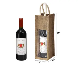 Sacs réutilisables pour bouteilles de vin en toile de jute Sac cadeau pour vin en jute avec fenêtre et poignée Sacs fourre-tout pour le mariage, les fêtes et les vacances