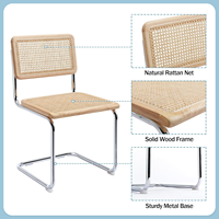 Fauteuil de salle à manger moderne en rotin et bois, style Cesca, avec revêtement en métal argenté, durable, pour la maison, le salon, structure en acier