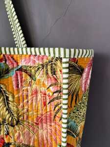 Bolso de Mano Acolchado de Algodón con Estampado de Bloques, Ligero, Multiusos, para Artículos Esenciales Diarios, Viajes, Compras, Bolso de Hombro - Product Image 3