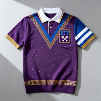 Pull tricoté pour homme OEM, style preppy, col montant blanc, chemise polo violette avec logo brodé, collection automne-hiver