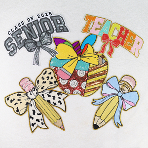 Nouveau fer sur patchs grande lettre Senior Design broderie Chenille personnalisé en gros sacs enseignant patchs avec paillettes - Product Image 1