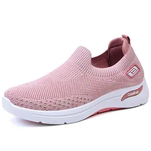 Wholesale Slip On Mesh Breathable Walking Sport Shoes Platform Loafers Sneakers Women Casual Knitted Sock Shoes