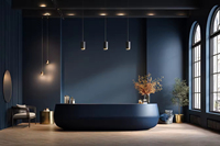 Comptoir de bar design vague bleue, réception élégante dans le bureau/hall de l'hôtel