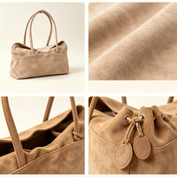 Tas Tote Kulit Suede Asli Khusus Wanita Warna Coklat, Tas Selempang Kapasitas Besar untuk Kerja dan Perjalanan, Pemasok OEM/ODM