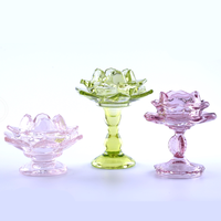 Bougeoir de luxe en verre, 1 pièce, fleur de lotus verte, socle décoratif pour la maison, pièces centrales de table de mariage en or