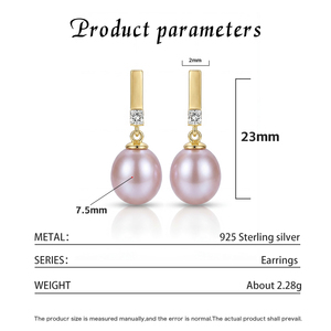 Boucles d'oreilles pendantes en cuivre plaqué or 18 carats avec perles roses pour femmes, bijoux élégants avec zircone cubique carrée et perles ovales, cadeau de mariage - Product Image 5