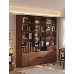 XHA <b>Solid</b> <b>Wood</b> <b>Bookcase</b> with Glass Doors Modern Minimalist Design Black Walnut Finish for Home Office & Living Room Storage - Product Image 3