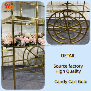 Carrito de exhibición de cilindro de estilo moderno de acero inoxidable dorado de lujo suave para eventos de boda y decoraciones de carritos de dulces - Product Image 2