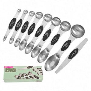 Hot Selling 18/0 Stainless Steel 9pcs Magnetic Double-Head Baking Tools with Scale <b>Measuring</b> <b>Spoon</b> Set - Product Image 1