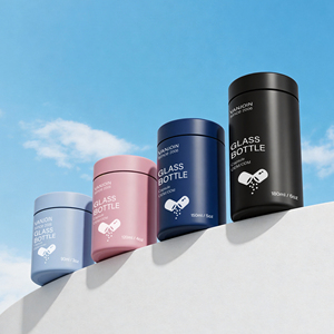 Botella <span class=keywords><strong>de</strong></span> Vidrio para Envasado <span class=keywords><strong>de</strong></span> Píldoras, Gomitas, Cápsulas y Suplementos, con Tapa <span class=keywords><strong>de</strong></span> Seguridad para Niños, Diseño Cilíndrico, 90 ml, 120 ml, 150 ml, 180 ml, con <span class=keywords><strong>Caja</strong></span> - Product Image 2