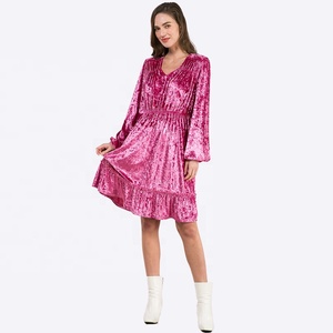 Abiti personalizzati all'ingrosso da donna girocollo manica lunga con scollo a V in <span class=keywords><strong>velluto</strong></span> di media lunghezza abiti Casual da donna - Product Image 6