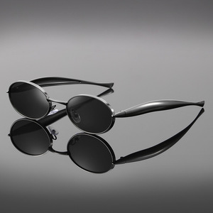 Lunettes de soleil rétro ovales en métal unisexe, monture intégrale, protection UV400, verres marron, pour la conduite et les activités de plein air, style tendance - Product Image 2