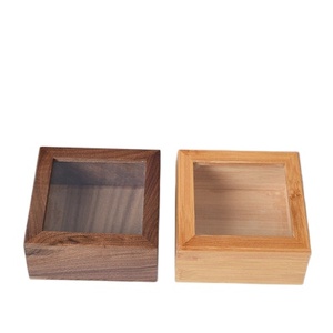 ODM custom made luxury gift bamboo solid wood box jewelry storage box with glass sliding lid