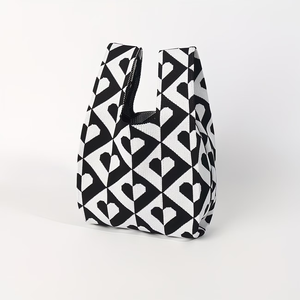 New Single Shoulder Woven Bag <strong>Black</strong> and White <strong>Handbag</strong> <strong>Small</strong> Design Knitted Tote Bag Collection Autumn and Winter - Product Image 4