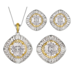 Eco-friendly Copper Gold Plated 14-10MM White Zircon Necklace <b>Earrings</b> Ring Jewelry <b>Sets</b> for Wedding for Romantic Bridal Style - Product Image 1