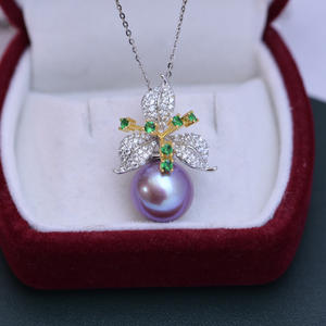 Collier pendentif en perles rondes blanches d'eau douce de 12-13 mm, argent S925, ensemble complet pour femme, forte brillance et défauts discrets, tendance - Product Image 4