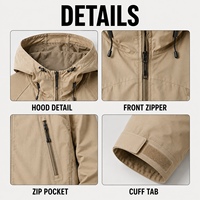 Veste coupe-vent fonctionnelle pour homme, beige, résistante à l'eau, avec capuche, en tissu ripstop, pour l'extérieur, en gros