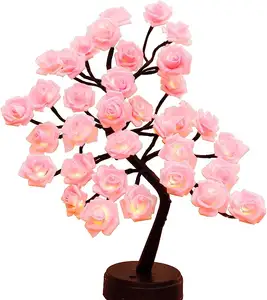 24 LED Rose Artificial Bonsai Tree Night String Lights for Home Bedroom Valentine's Day Thanksgiving Christmas Wedding Party