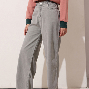 Pantalon en jean évasé décontracté de haute qualité, tissu tissé bleu, pantalon tendance <span class=keywords><strong>pour</strong></span> femmes, fermeture à crochet et barrette, streetwear élégant - Product Image 1