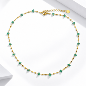 Collier Green Crystal Station en acier inoxydable plaqué or 14 carats, chaîne délicate 40+5 cm - Product Image 1