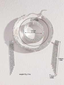 Ensemble de mariée 3 pièces style romantique, élégance ultime, collier, boucles d'oreilles et bracelet multi-rangs en strass, plaqué or 18 carats, en alliage - Product Image 6