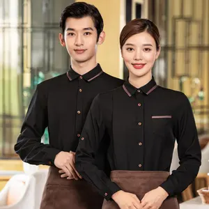 Goedkope Bulk Ober Serveerster Unisex Uniform Shirt Voor Service Industrie Restaurant Bakkerij Hotel Receptioniste Uniformen