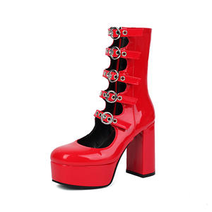 נעלי קיץ נשים עקבים גבוהים גושי נעליים מרובעים, לחתוך את סנדלים מול אבזמים מול אבזמים קצרים - Product Image 3