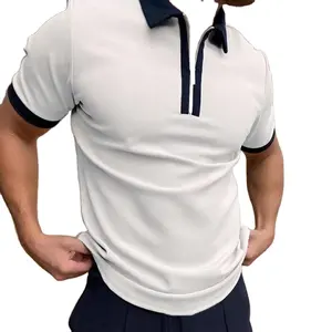 Golf polo shirt custom logo high quality slim fit polyester spandex quarter zip men's t-shirt
