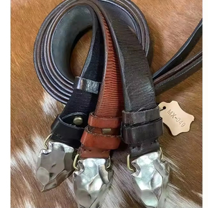 High Quality Luxury Men's Cow Hide Leather <b>Belt</b> Unique Skull Buckle Design Stainless Steel Buckle <b>Vintage</b> Style Customizable - Product Image 3
