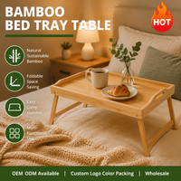Table de lit en bambou de qualité supérieure avec pieds pliables et poignées de transport, bureau multifonctionnel pour le petit-déjeuner et l'utilisation d'un ordinateur portable