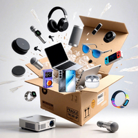 Cadeau surprise avec écouteurs et haut-parleur, boîte cadeau mystère vintage, festival, boîte cadeau en plastique, appareils électroniques filaires aléatoires, emplacement pour carte SIM