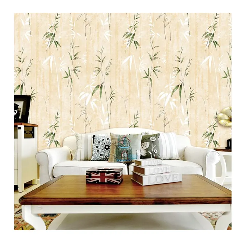 Chinese style bamboo leaf wall decoration home 3d wallpaper self-adhesive wallpaper