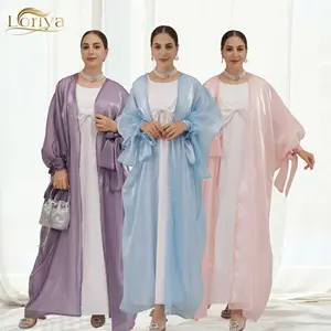 Loriya Fashion Light Weight Dubai Abaya abbigliamento islamico Cardigan Organza anteriore aperto Abaya per le donne musulmane