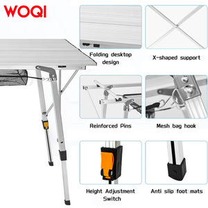 Table pliante d'extérieur Woqi 47x27 pouces en alliage d'aluminium, rectangulaire, pour pique-nique et camping, avec sac de rangement en filet - Product Image 5