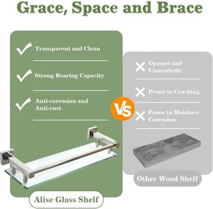 Estante de vidrio para baño con barandilla de acero inoxidable, estante de pared flotante de vidrio templado pequeño de cromo pulido sobre el inodoro - Product Image 6