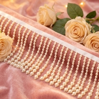 Bordure en dentelle perlée faite à la main, chaîne de perles, tissage de perles, bordure à pompons pour robe de mariée, accessoires de vêtements DIY