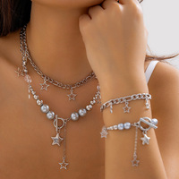 Hip Hop Spice style Star pendentif collier mode perle chaîne en métal collier mode femmes clavicule chaîne personnalité tour de cou