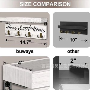 Modern Minimalist Wooden Wall Rack With <b>Shelf</b> And <b>Hooks</b> For Kitchen Storage Organization - Product Image 2