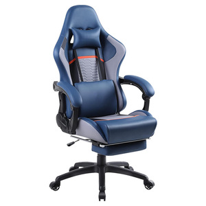Gaming <b>Chair</b> PU Leather Blue Footrest Reclining Height Adjustable Swivel <b>Chair</b> For Home Office <b>Study</b> Room - Product Image 5