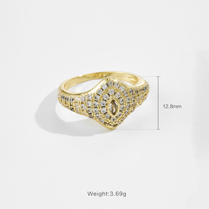 Bague FUAMAY élégante en cuivre et laiton plaqué or 18 carats/rhodium, bicolore, pavée de zirconiums cubiques, motif bouclier, centre marquise, bijoux fins pour femme - Product Image 5