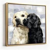 Lukisan Dinding Berbingkai Labrador Retriever, Potret Anjing Kuning Hitam, Bingkai Emas Matte, Dekorasi Wabi Sabi Bergaya Pantai