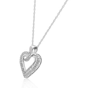 Collar con Colgante de Corazón, 0.56 Cttw, Diamante Blanco Natural, Corte Brillante Redondo, Chapado en Rodio, Plata de Ley 925, Anillo de Compromiso para Mujer - Product Image 2