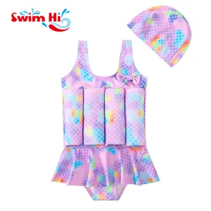 女童浮动一体式浮力泳衣充气可拆卸泳衣短袖游泳背心