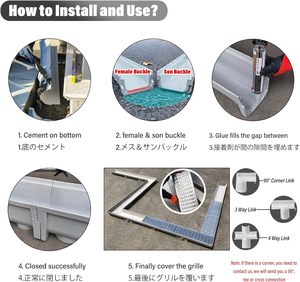 Système de drainage en tranchée argentée pour l'<span class=keywords><strong>extérieur</strong></span>, plaque de <span class=keywords><strong>grille</strong></span> en métal pour allée, douche en béton et gouttière pour sol - Product Image 3