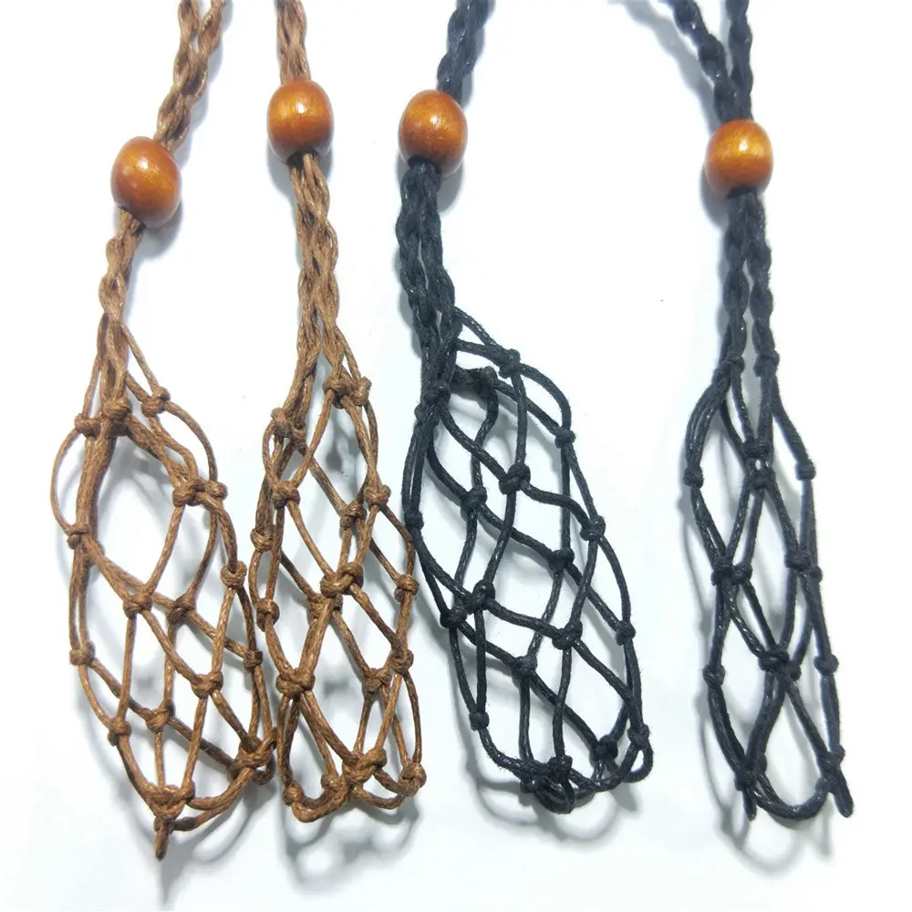 Rỗng Vòng Cổ Macrame Chủ Quartz Tinh Thể Đá Thô Lồng Cá Lưới Vòng Cổ Dây Cho DIY Jewelry