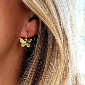 Pendientes de Aro con Forma de Mariposa, Oro de 18K, Acero Inoxidable, Joyería de Moda para Mujer, para Fiestas - Product Image 4