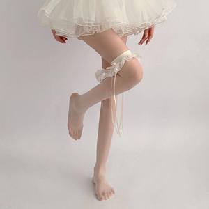 Lace Trimmed Women's Cotton Over The Knee Stockings With Bows Lolita Style Calf Length Pure Seductive Ribbons - Product Image 5