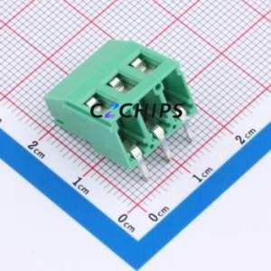MX129R-5.08-03P-GN01-Cu-Y-A Screw Terminal Block Bent Lead Through Hole,P=5.08mm Connector 1x3P 5.08mm Green Right Angle Insert - Product Image 2